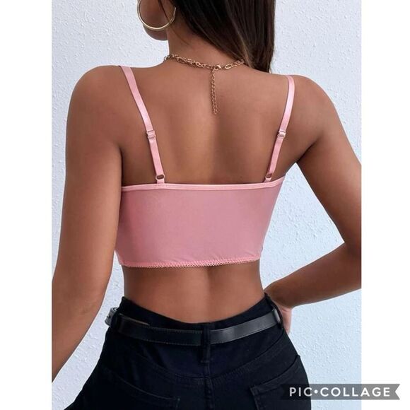 Y2K Barbie Core Floral Embroidered Bustier Seashell Cup Cami Top Size Large - Picture 3 of 5